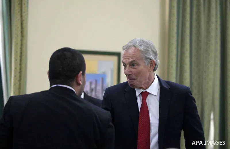 Quartet Representative to the Middle East and former British Prime Minister, Tony Blair, meets with Palestinian businessmen, in Gaza City, February 15, 2015. Photo by Ashraf Amra