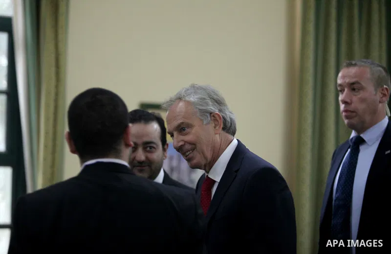 Quartet Representative to the Middle East and former British Prime Minister, Tony Blair, meets with Palestinian businessmen, in Gaza City, February 15, 2015. Photo by Ashraf Amra