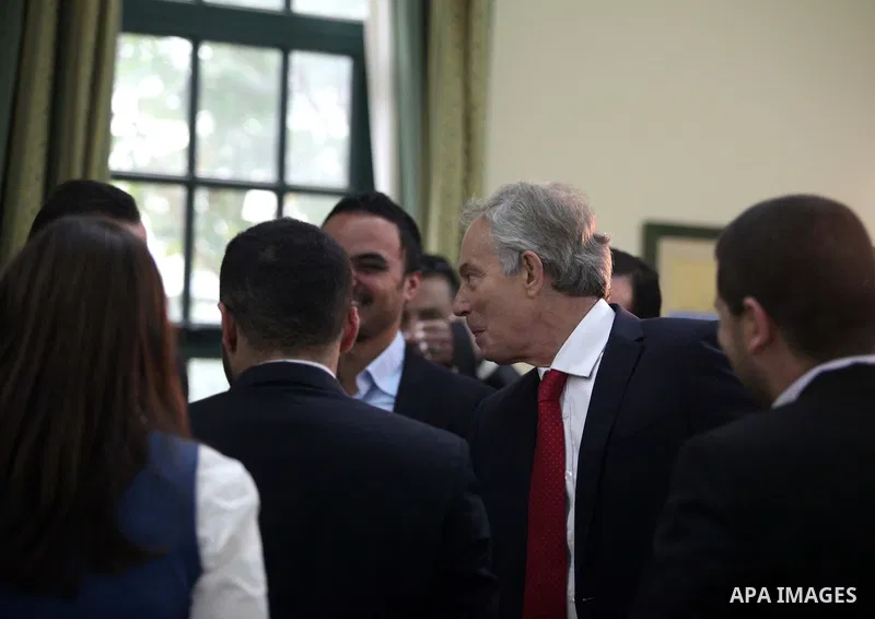 Quartet Representative to the Middle East and former British Prime Minister, Tony Blair, meets with Palestinian businessmen, in Gaza City, February 15, 2015. Photo by Ashraf Amra