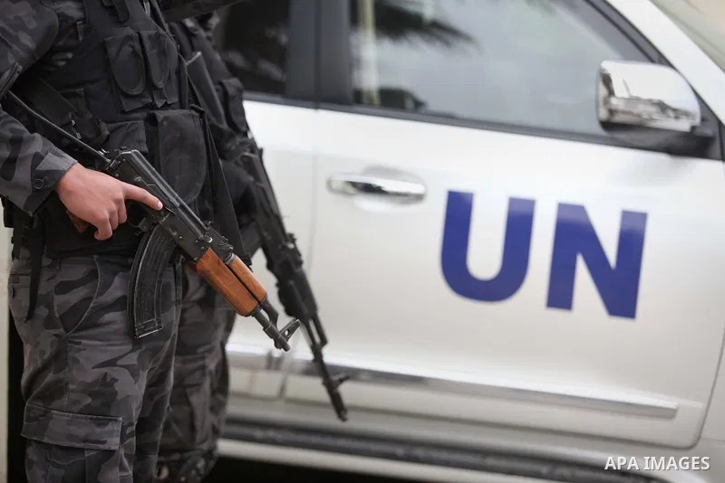 Palestinian policemen stand guard during a visiting of the Quartet Representative to the Middle East and former British Prime Minister, Tony Blair, in Gaza city on February 15, 2015. Blair is in Gaza for meetings with of...