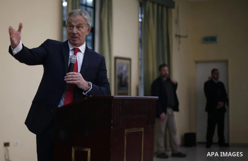 Quartet Representative to the Middle East and former British Prime Minister, Tony Blair, speaks during his meeting with Palestinian businessmen in Gaza City, February 15, 2015. APAIMAGES / POOL / SUHAIB SALEM