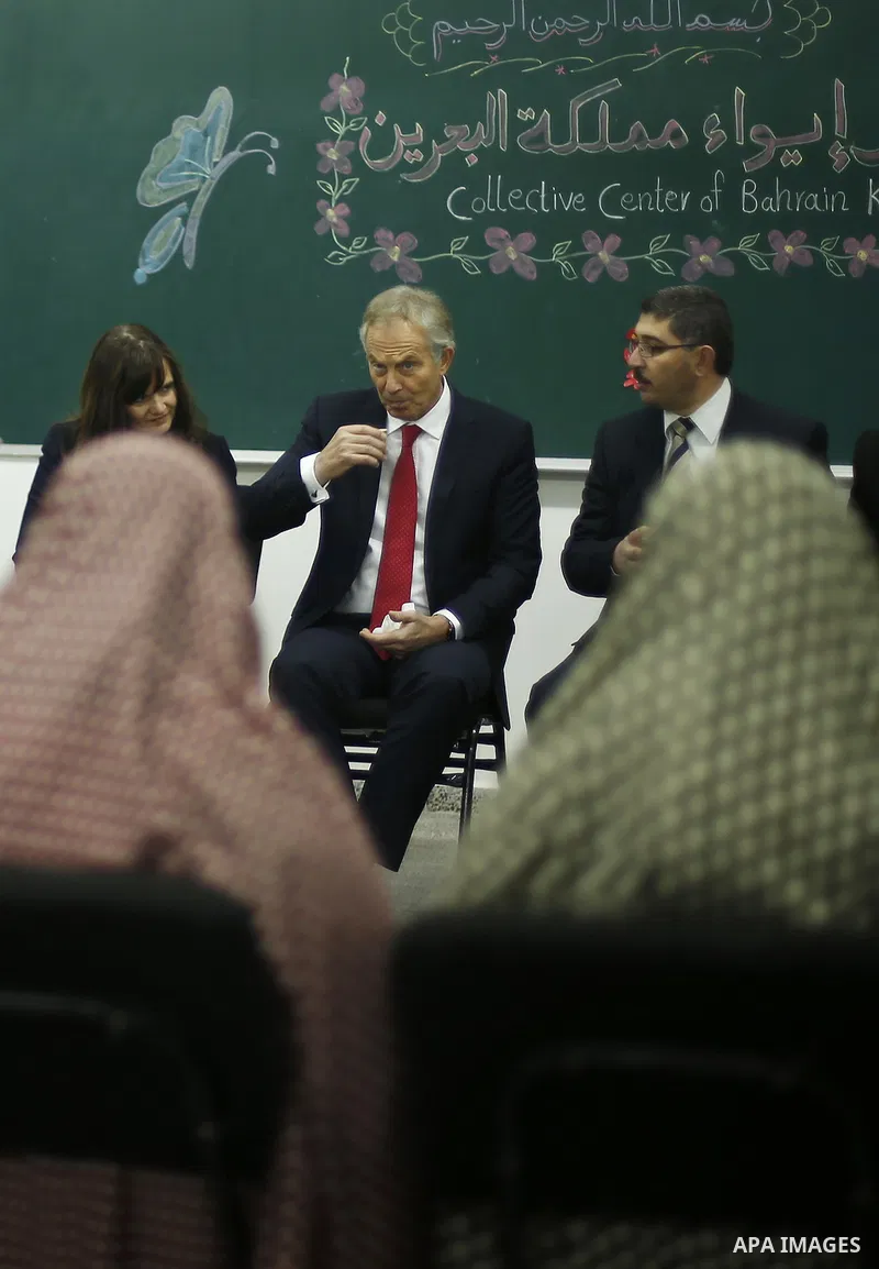 Quartet Representative to the Middle East and former British Prime Minister, Tony Blair, visits a UN-run school sheltering Palestinians, whose houses were destroyed by what they said was Israeli shelling during a 50-day...
