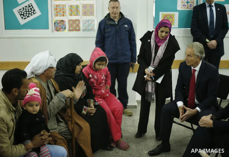 Quartet Representative to the Middle East and former British Prime Minister, Tony Blair, visits a UN-run school sheltering Palestinians, whose houses were destroyed by what they said was Israeli shelling during a 50-day...