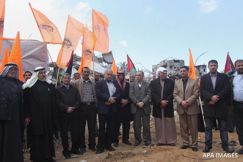 Palestinian owners of houses which were destroyed during the recent Israeli war, take part in a rally demanding for reconstruction of their houses, in Shejaiya neighborhood in Gaza city, February 17, 2015. At least 100,0...