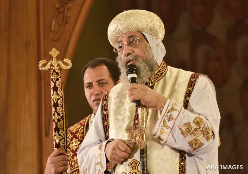 Egypt's Coptic Pope Tawadros II leads a mass to honor the memory of the Egyptian Coptic Christians murdered by Islamic State (IS) group militants in Libya, at Saint-Mark's Coptic Cathedral in Cairo's al-Abbassiya distric...