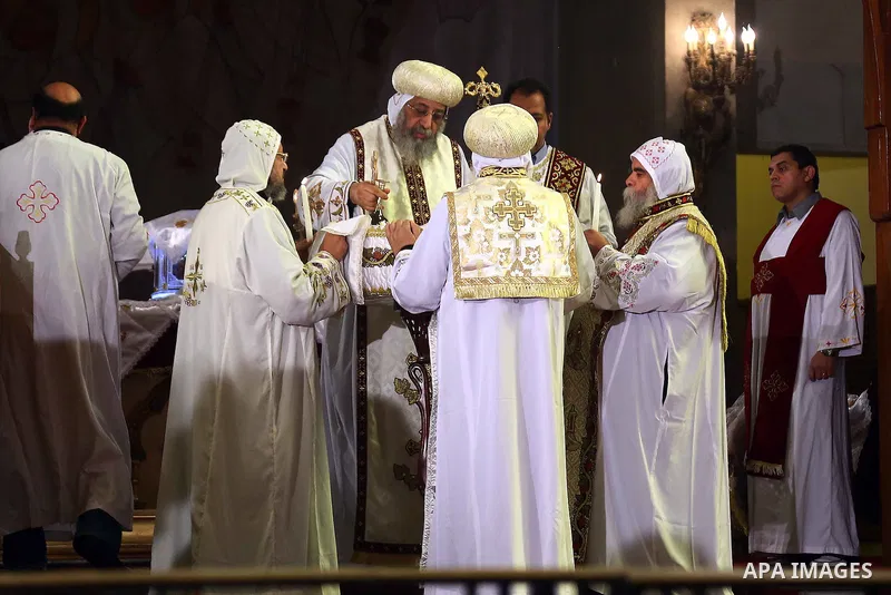 Egypt's Coptic Pope Tawadros II leads a mass to honor the memory of the Egyptian Coptic Christians murdered by Islamic State (IS) group militants in Libya, at Saint-Mark's Coptic Cathedral in Cairo's al-Abbassiya distric...