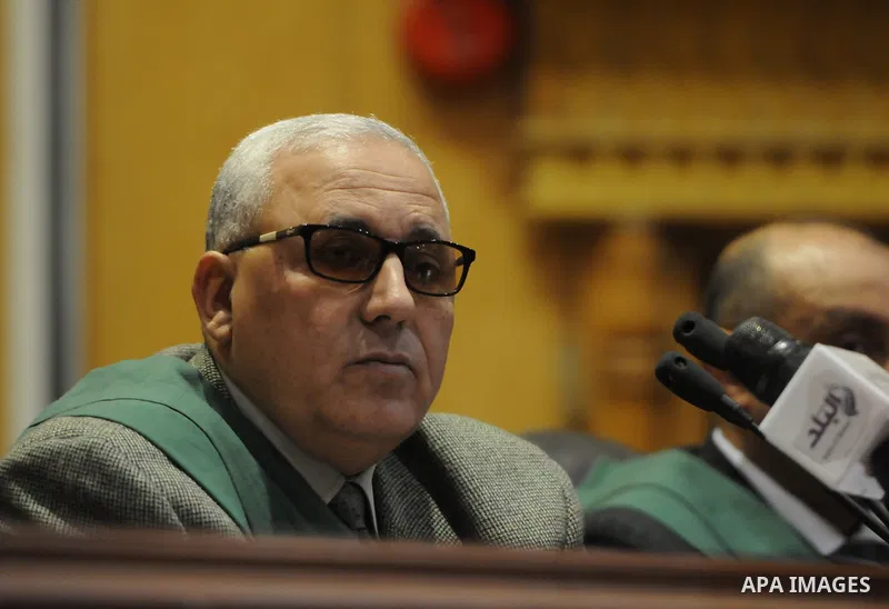 The Judges attend the trial of suspects in the 'Port Said Massacre' case in Cairo on February 21, 2015. The defendants were originally given sentences ranging from 15 years to life in prison. They were convicted of the m...