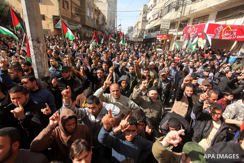 Supporters of Islamic Jihad movement take part in a rally in support of Palestinian prisoners in Israeli jails, in Gaza city on February 27, 2015. Israel has enforced severe measures against the Palestinian Islamic Jihad...
