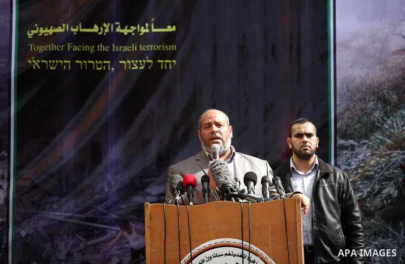 Senior Hamas leader Khalil al-Hayyah gives a speech during a rally in support of Palestinian prisoners in Israeli jails, in Gaza city on February 27, 2015. Israel has enforced severe measures against the Palestinian Isla...