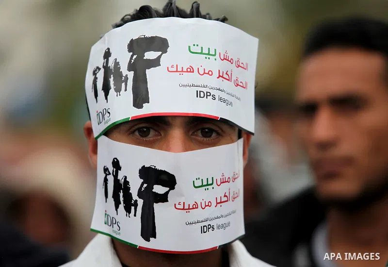 Palestinian owners of houses which were destroyed during the recent Israeli war, take part in a rally demanding for reconstruction of their houses, in Gaza city, on March 04, 2015. At least 100,000 Palestinians are still...