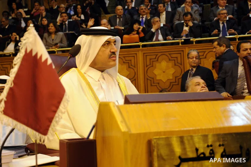 The assistant to the Qatari Foreign Minister Mohammed Bin Abdullah Bin Mutib Al-Rumaihi attends a foriegn ministers meeting at the Arab League headquarters in Cairo on March 9, 2015. Arab League chief Nabil al-Arabi call...