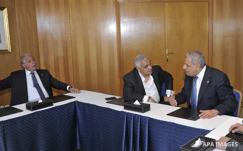 Egyptian Prime Minister Ibrahim Mahlab during his tour in the press center in Sharm El Sheikh, cairo on March 12, 2015. Photo by Stringer