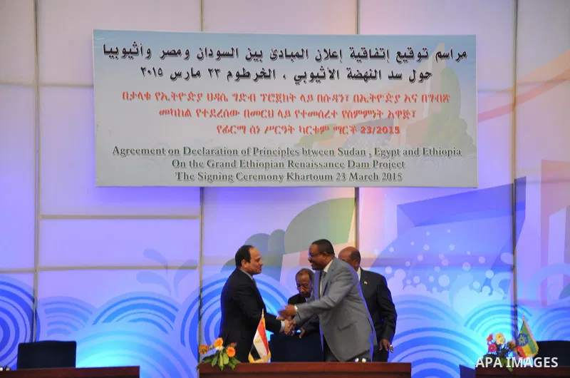 A handout picture made available by the Office of the Egyptian Presidency shows the Egyptian President, Abdel Fattah al-Sisi, the Sudanese President, Omar al-Bashir, and the Prime Minister of Ethiopia, Hailemariam Desale...
