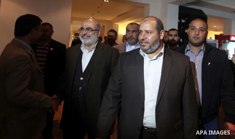 Senior Hamas leader Khalil al-Hayah, arrives to meet with Palestinian Prime Minister Rami Hamdallah, in Gaza City March 25, 2015. Hamdallah, who arrived to Gaza on Wednesday, urged donor countries to fulfill their financ...
