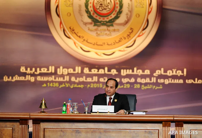 A handout picture made available by the Egyptian presidency shows Egyptian President Abdel Fattah al-Sisi give a speech during the opening meeting of the Arab Summit in Sharm el-Sheikh, in the South Sinai governorate, so...