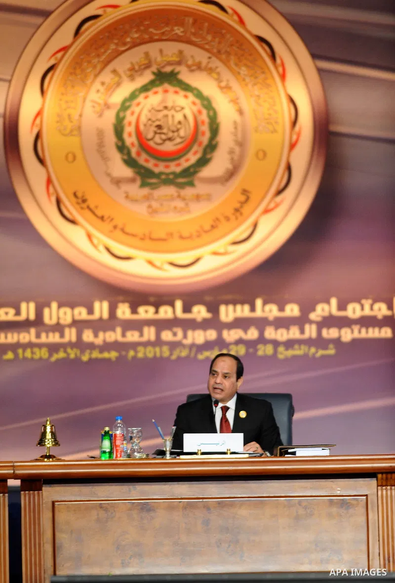 A handout picture made available by the Egyptian presidency shows Egyptian President Abdel Fattah al-Sisi give a speech during the opening meeting of the Arab Summit in Sharm el-Sheikh, in the South Sinai governorate, so...