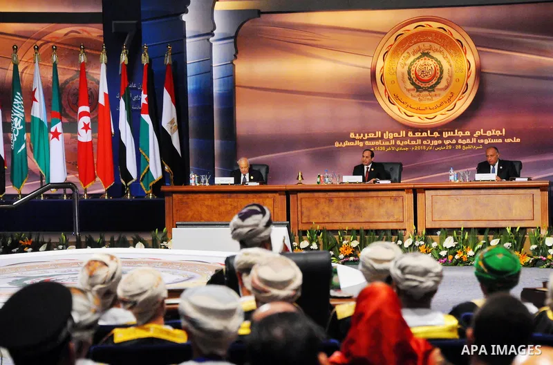 A handout picture made available by the Egyptian presidency shows Egyptian President Abdel Fattah al-Sisi give a speech during the opening meeting of the Arab Summit in Sharm el-Sheikh, in the South Sinai governorate, so...