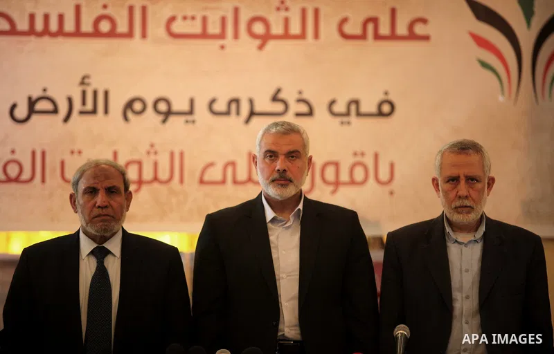 Senior Hamas leader Ismail Haniyeh attends the 9th National Congress to preserve the Palestinian constants, and to mark the Palestinian Land Day, in Gaza city on March 30, 2015. Photo by Ashraf Amra