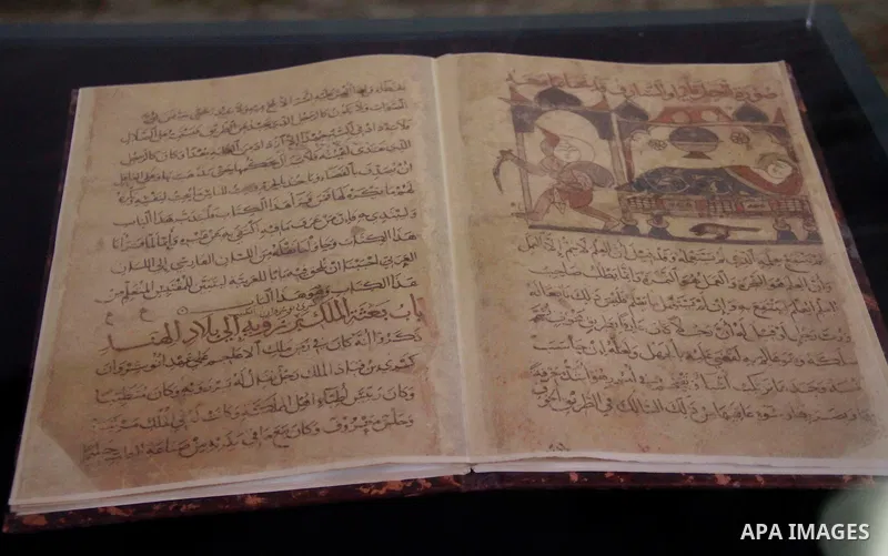 A manuscript is displayed in the eleventh Alexandrina International Book Fair, in Alexandria Egypt on April 06, 2015. Photo by Amr Sayed