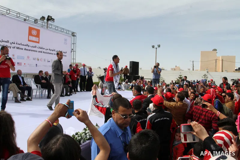 Palestinian Arab Idol Mohammed Assaf, performs during an event organized by United Nations at a U.N-run training center in Khan Younis in the southern Gaza Strip April 8, 2015. The event was aimed at raising awareness on...