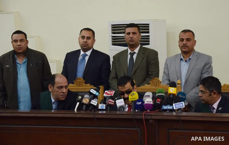Head of Giza Criminal Court, Judge Mohamed Nagy Shehata speaks during the trial of Muslim brotherhood leaders in Cairo, April 11, 2015. An Egyptian court sentenced Mohamed Badie, the leader of the outlawed Muslim Brother...
