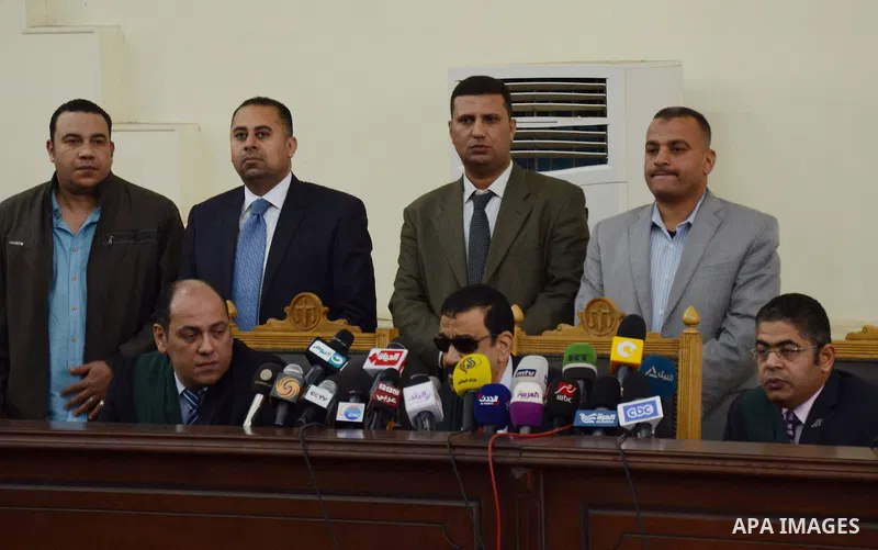Head of Giza Criminal Court, Judge Mohamed Nagy Shehata speaks during the trial of Muslim brotherhood leaders in Cairo, April 11, 2015. An Egyptian court sentenced Mohamed Badie, the leader of the outlawed Muslim Brother...