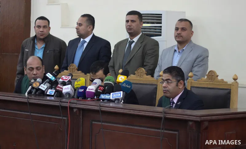 Head of Giza Criminal Court, Judge Mohamed Nagy Shehata speaks during the trial of Muslim brotherhood leaders in Cairo, April 11, 2015. An Egyptian court sentenced Mohamed Badie, the leader of the outlawed Muslim Brother...