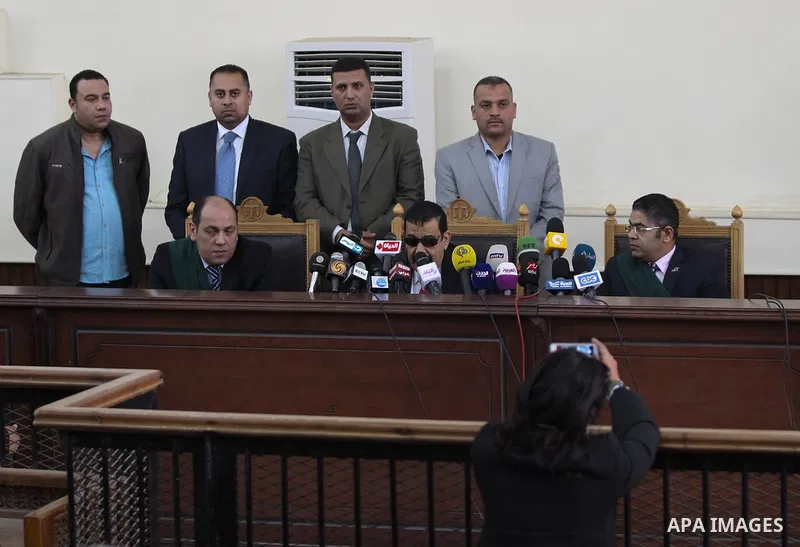 Head of Giza Criminal Court, Judge Mohamed Nagy Shehata speaks during the trial of Muslim brotherhood leaders in Cairo, April 11, 2015. An Egyptian court sentenced Mohamed Badie, the leader of the outlawed Muslim Brother...