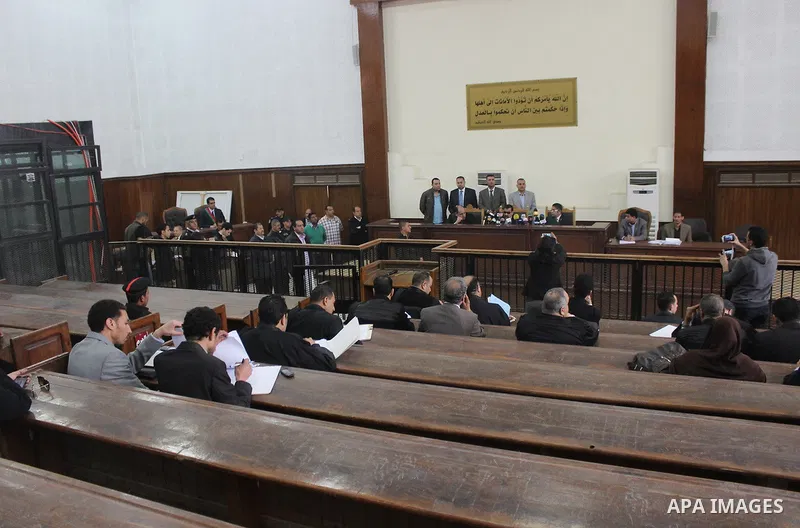 Head of Giza Criminal Court, Judge Mohamed Nagy Shehata speaks during the trial of Muslim brotherhood leaders in Cairo, April 11, 2015. An Egyptian court sentenced Mohamed Badie, the leader of the outlawed Muslim Brother...