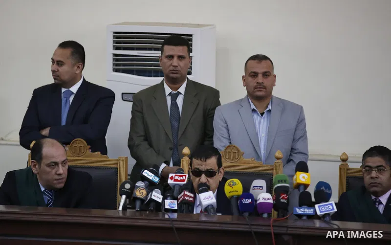 Head of Giza Criminal Court, Judge Mohamed Nagy Shehata speaks during the trial of Muslim brotherhood leaders in Cairo, April 11, 2015. An Egyptian court sentenced Mohamed Badie, the leader of the outlawed Muslim Brother...