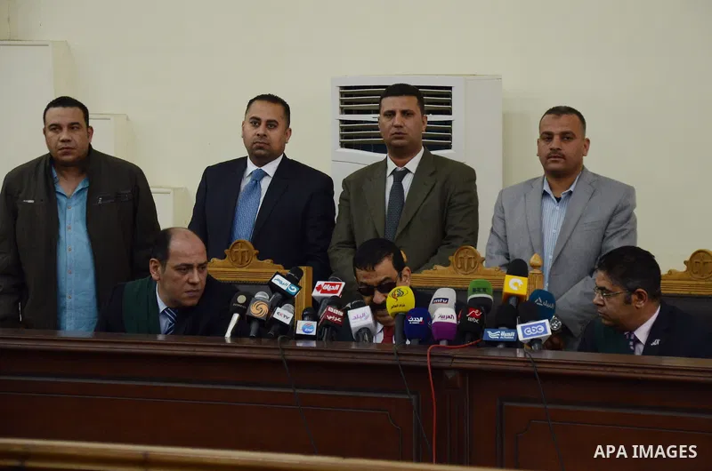 Head of Giza Criminal Court, Judge Mohamed Nagy Shehata speaks during the trial of Muslim brotherhood leaders in Cairo, April 11, 2015. An Egyptian court sentenced Mohamed Badie, the leader of the outlawed Muslim Brother...