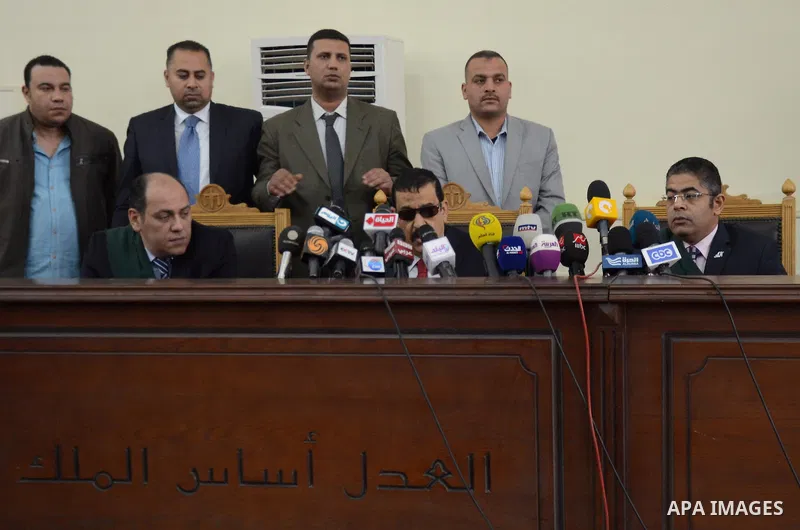 Head of Giza Criminal Court, Judge Mohamed Nagy Shehata speaks during the trial of Muslim brotherhood leaders in Cairo, April 11, 2015. An Egyptian court sentenced Mohamed Badie, the leader of the outlawed Muslim Brother...