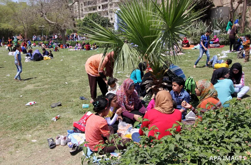 Egyptian children with their familys play at the Jabanese botanical garden in Helwan city, north of Cairo on April 13, 2015. Egyptians celebrate the Sham El Nessim, or the Festival of Spring Breeze, which marks the begin...