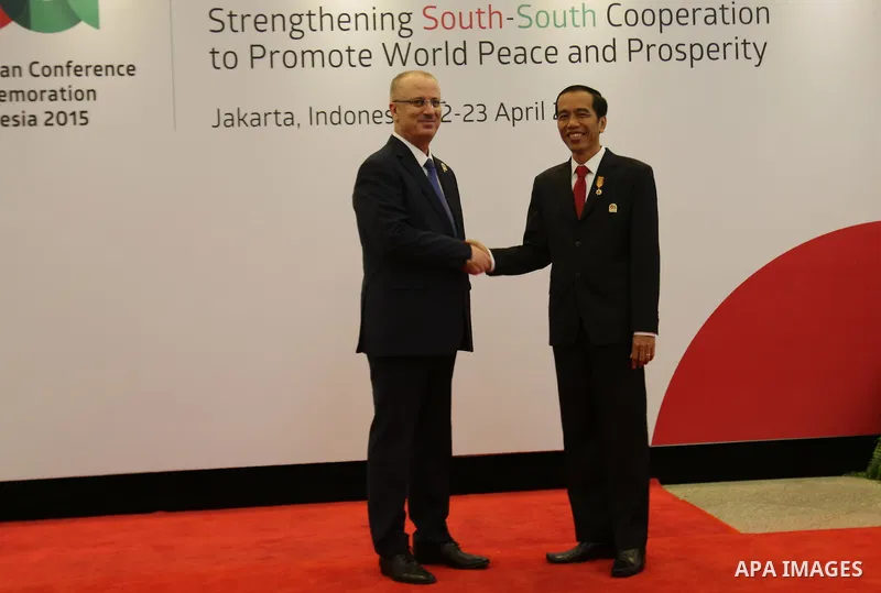 Palestinian Prime Minister Rami Hamdallah delivers a speech during the Asian African Conference in Jakarta April 22, 2015. The 60th Asian-African Conference is held in Jakarta and Bandung from 19 to 24 April 2015. Photo...