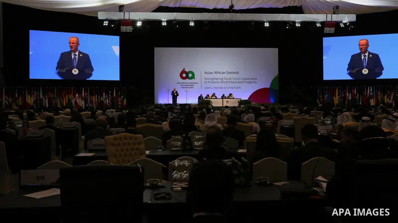Palestinian Prime Minister Rami Hamdallah delivers a speech during the Asian African Conference in Jakarta April 22, 2015. The 60th Asian-African Conference is held in Jakarta and Bandung from 19 to 24 April 2015. Photo...