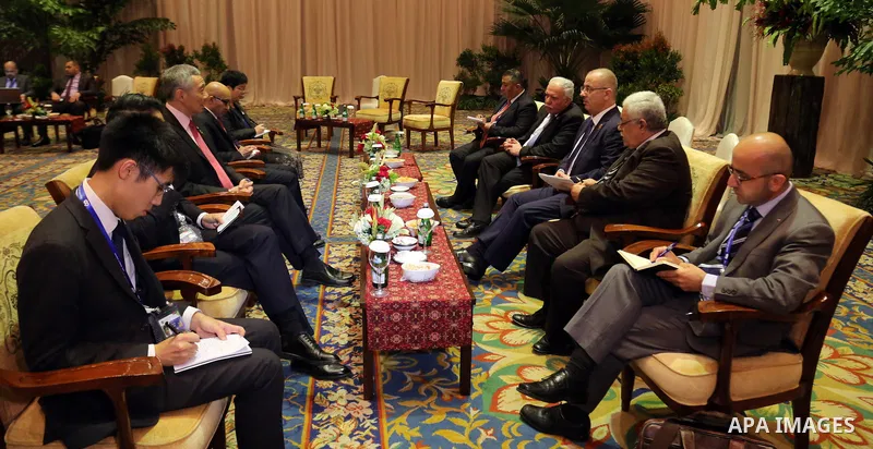 Palestinian Prime Minister Rami Hamdallah during a meeting after the Asian African Conference in Jakarta April 22, 2015. The 60th Asian-African Conference is held in Jakarta and Bandung from 19 to 24 April 2015. Photo by...