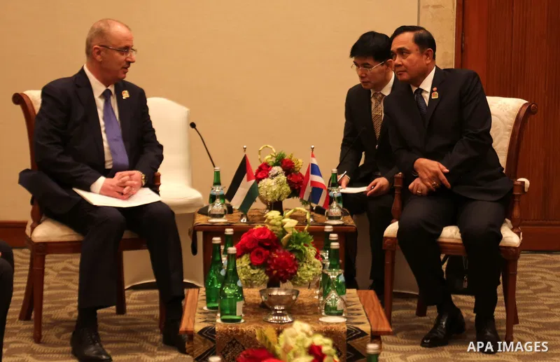 Palestinian Prime Minister Rami Hamdallah during a meeting after the Asian African Conference in Jakarta April 22, 2015. The 60th Asian-African Conference is held in Jakarta and Bandung from 19 to 24 April 2015. Photo by...