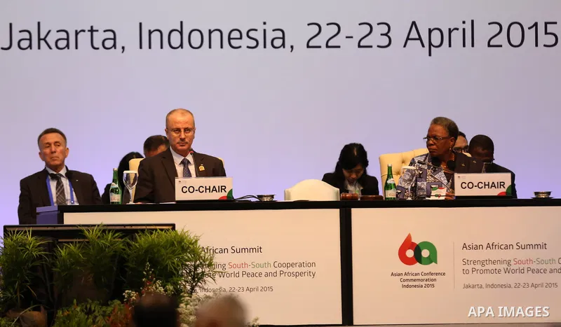 Palestinian Prime Minister Rami Hamdallah chairs the Asian African Conference in Jakarta April 23, 2015. The 60th Asian-African Conference is held in Jakarta and Bandung from 19 to 24 April 2015. Photo by Prime Minister...