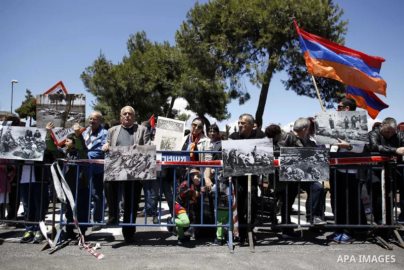 Armenians demonstrate in front of the Turkish consulate to commemorate the 100th anniversary of the 1915 Armenian genocide, in Jerusalem April 24, 2015. Historians estimate up to 1.5 million Armenians were killed by Otto...