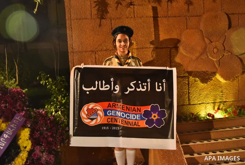 Egyptian Coptic Christians celebrate during a commemorate the 100th anniversary of the 1915 Armenian genocide at the Coptic Orthodox Church in Cairo on April 24, 2015. Historians estimate up to 1.5 million Armenians were...