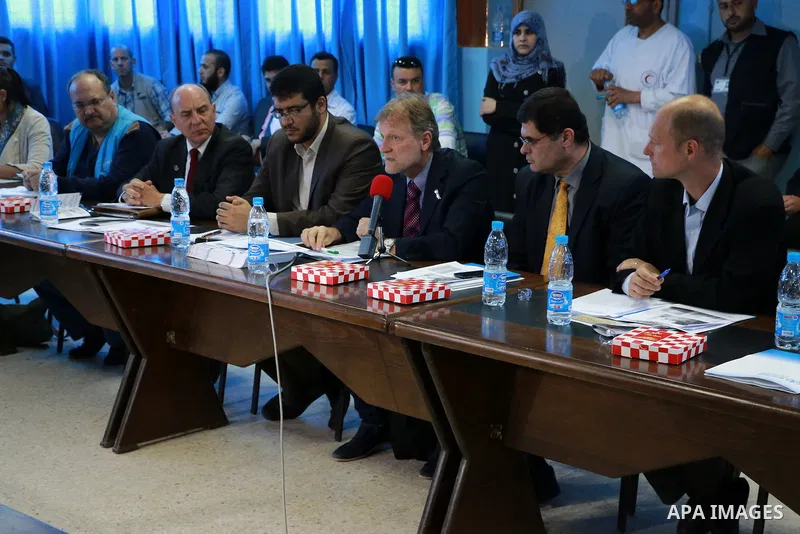 James Rawley, United Nations' humanitarian coordinator for the Palestinian territories, visits the European Gaza Hospital, in of Khan Younis in the southern Gaza Strip. Photo by Abed Rahim Khatib