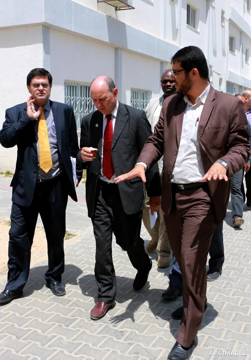 James Rawley, United Nations' humanitarian coordinator for the Palestinian territories, visits the European Gaza Hospital, in of Khan Younis in the southern Gaza Strip. Photo by Abed Rahim Khatib