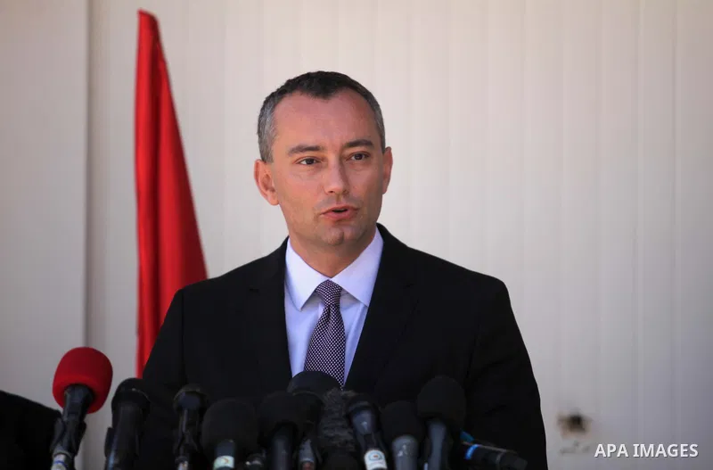 United Nations' new Middle East peace envoy, Nickolay Mladenov speaks during a press conference on April 30, 2015 in Gaza city. Mladenov, who was appointed in February, urged Palestinian factions to unite and Israel to l...