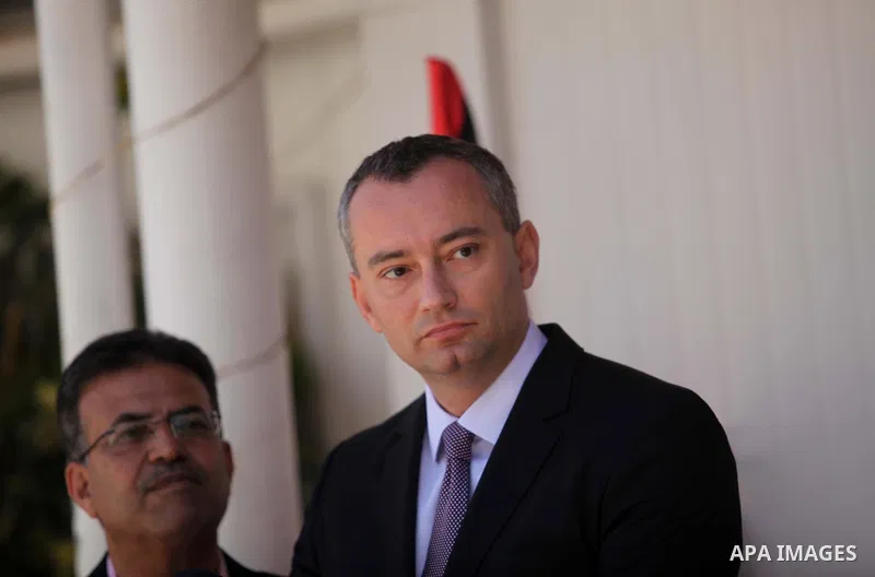 United Nations' new Middle East peace envoy, Nickolay Mladenov speaks during a press conference on April 30, 2015 in Gaza city. Mladenov, who was appointed in February, urged Palestinian factions to unite and Israel to l...