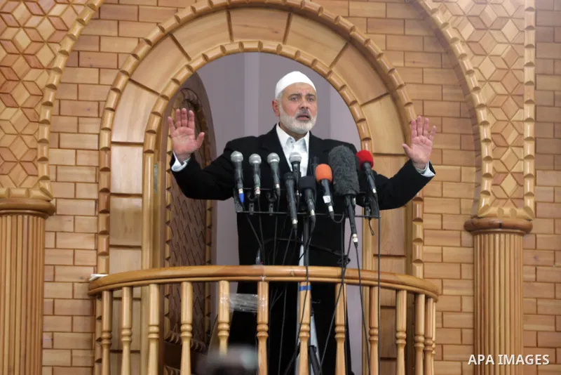 Senior Hamas leader Ismail Haniyeh, gives a speech during Friday prayers in the southern Gaza Strip town of Rafah on May 1, 2015. Photo by Abed Rahim Khatib