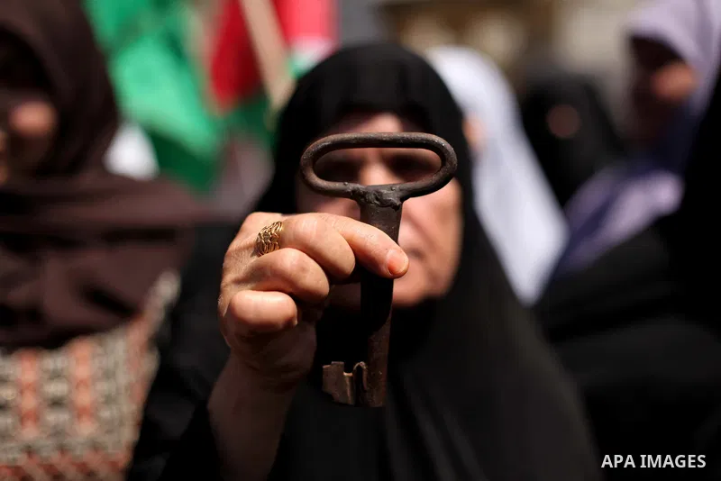 Palestinian women, supporters of the Hamas movement, take part in a demonstration ahead of the commemorations of the 67th anniversary of the "Nakba", in front of the office of the High Commissioner for Human Rights in Ga...