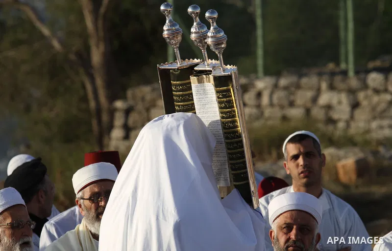 Members of the Samaritan sect take part in a traditional pilgrimage marking the holiday of Passover atop Mount Gerizim near the West Bank city of Nablus, on May 9, 2015. Samaritans have been present on the Land of Israel...