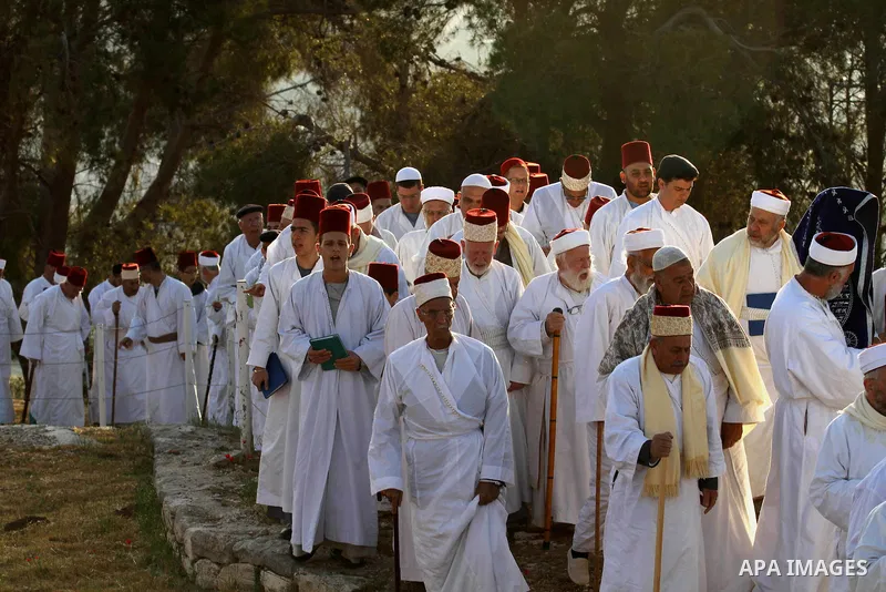 Members of the Samaritan sect take part in a traditional pilgrimage marking the holiday of Passover atop Mount Gerizim near the West Bank city of Nablus, on May 9, 2015. Samaritans have been present on the Land of Israel...