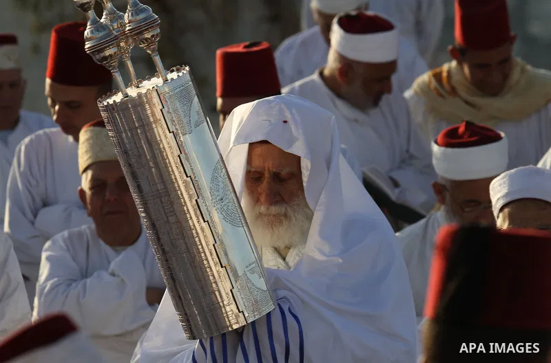 Members of the Samaritan sect take part in a traditional pilgrimage marking the holiday of Passover atop Mount Gerizim near the West Bank city of Nablus, on May 9, 2015. Samaritans have been present on the Land of Israel...