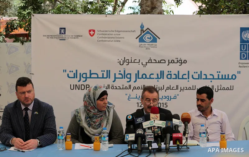 UNDP’s Special Representative of the Administrator, Frode Mauring. speaks during a press conference, in Gaza city on May 12, 2015. Photo by Yasser Qudih